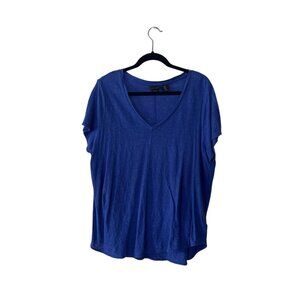 Tahari Womens 100% Linen V-Neck Short Sleeve Top Blue US 1X